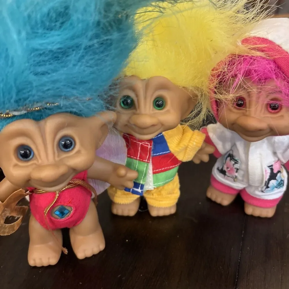 Lot Of 12 Vintage Troll Dolls W/ Treasure Trolls Carrying Case Russ Ace Novelty